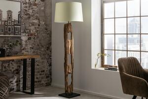 Estila Moderná dizajnová stojaca lampa Adelise v etno štýle s drevenou podstavou a s bielym tienidlom 177cm