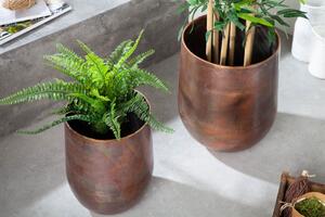 Estila Etno dizajnový set bronzových kvetináčov Auricalco zo zliatiny kovu s oblým telom 25cm