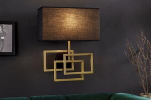 Estila Dizajnová nástenná lampa Metalia s geometrickou kovovou podstavou v zlatom prevedení a čiernym tienidlom 44cm