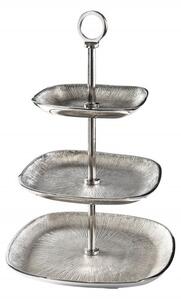 Estila Dizajnový art-deco trojposchodový etažér zákusky Evana z kovu striebornej farby 44cm