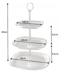 Estila Dizajnový art-deco trojposchodový etažér zákusky Evana z kovu striebornej farby 44cm