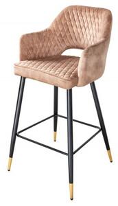 Estila Moderná art deco barová stolička Fribourg s ťavím béžovým čalúnením na čiernych nožičkách so zlatým detailom 104cm