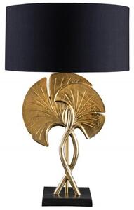 Estila Art deco stolná lampa Miserei so zlatou konštrukciou v tvare listov ginka a čiernym okrúhlym tienidlom 62cm