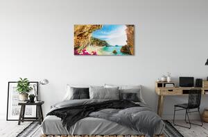 Obraz na plátne Grécko pobrežie útesy kvety 100x50 cm