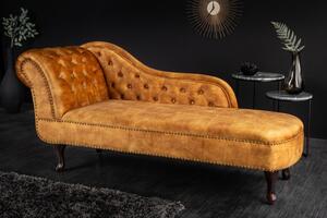 Estila Dizajnová prešívaná leňoška Chesterfield s horčicovo žltým zamatovým poťahom a masívnymi nohami 170cm