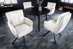 Estila Retro dizajnová otočná stolička Dover s bielym textilným čalúnením a s čiernymi nohami z kovu 92cm