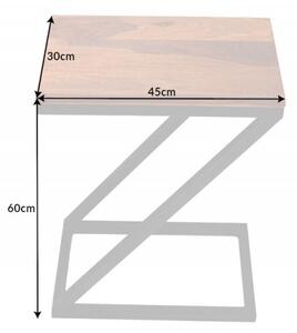 Estila Dizajnový moderný príručný stolík Dahle z masívu sheesham s čiernou kovovou podstavou 60cm