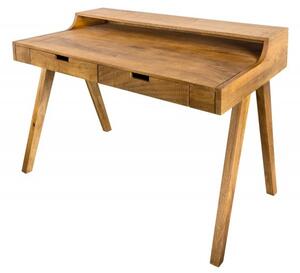 Estila Retro masívny písací stôl Akácia z mangového hnedého dreva s lakovaným povrchom na šikmých nožičkách so zásuvkami 120cm