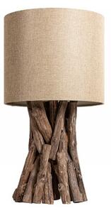 Estila Vidiecka stolná lampa Missle z prírodného teakového dreva s okrúhlym béžovým tienidlom 50cm