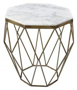 Estila Moderný biely príručný stolík Diamond Marble s mosadznou podstavou v prevedení mramor 50cm