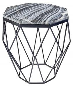 Estila Moderný príručný stolík Diamond Marble s mramorovou vrchnou doskou a čiernou kovovou podstavou 50cm