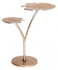 Estila Dizajnový príručný stolík Ginko v art deco štýle s dvoma doskami v tvare listu v zlatej farbe 56cm
