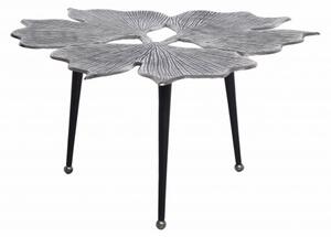 Estila Art-deco strieborný konferenčný stolík Ginko s troma čiernymi nožičkami 75cm