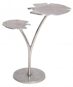 Estila Art-deco strieborný príručný stolík Ginko s dvoma doskami v tvare listu kovový 56cm