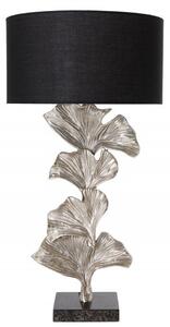 Estila Dizajnová art deco stolná lampa Ginko striebornej farby z kovu s čiernym okrúhlym tienidlom 70cm
