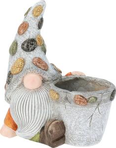 Záhradný kvetináč so sediacim trpaslíkom, polyresin, 30 x 19 x 35,5 cm