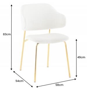 Estila Art deco buklé jedálenská stolička Mildred s bielym poťahom a zlatou kovovou konštrukciou 83cm