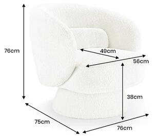 Estila Štýlové bouclé otočné dizajnové kreslo Elain v okrúhlom tvare v bielej farbe na kužeľovej podstave 71 cm
