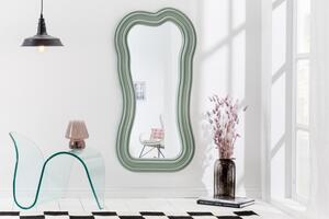 Estila Asymetrické dizajnové art deco zrkadlo Swan s polyuretánovým rámom v pastelovej zelenej farbe s kaskádovým efektom 100cm