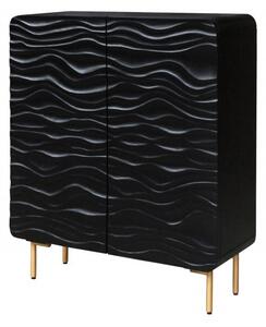 Estila Art-deco čierna komoda Lagoon z dreva mango s vlnovitým vzorom 160cm