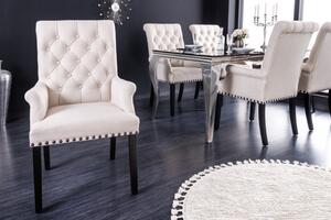 Estila Dizajnová jedálenská stolička Modern Barock so svetlým béžovým prešívaným čalúnením a čiernymi nohami 102cm