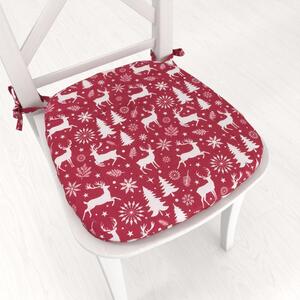 Biante Zamatový oblý podsedák Tamara TMR-045 Vianočné jelene a stromčeky na červenom - 39x37x3 cm
