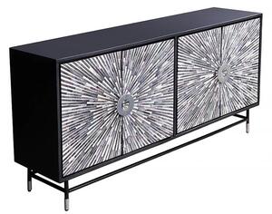 Estila Luxusný art deco obdĺžnikový štvordverový príborník Hueso s mozaikou z byvolej kosti v čiernobielej farbe 160 cm