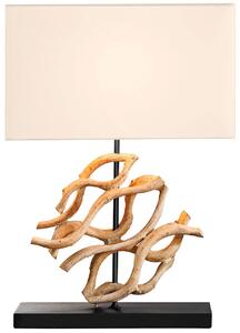 Estila Stolná lampa Rilyn vo vidieckom štýle s dekoračným detailom z teakového dreva a béžovým tienidlom 57 cm