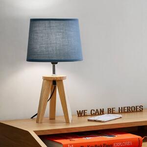 Stolová lampa Yoga, petrolová/svetlé drevo, 34 cm, bavlna/drevo, Modrá, Obývacia izba / jedáleň, Drevo, Stojacie svietidlo