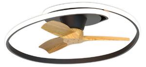 Stropný ventilátor s LED osvetlením Ocean čierny/drevený DC, tichý – Mantra Mantra Iluminación, Ocean, stmievateľné, Čierna, Obývacia izba, Plast, Moderný