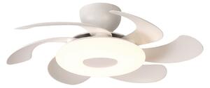 Stropný ventilátor LED Flower, biely, s tichým jednosmerným motorom a funkciou Mantra Iluminación, Flower, stmievateľné, Biela, Obývacia izba, Plast, Moderný