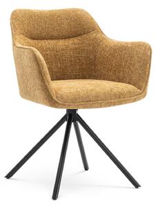 Estila Moderne otočné kreslo Kristal Mustard II s horčicovo žlťou poťahovou latkou a čiernymi kovovými nožičkami 80cm