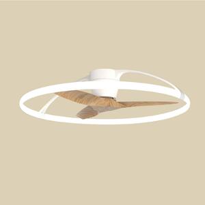 Inteligentný stropný ventilátor LED Nepal, biela/buk, DC – Mantra Mantra Iluminación, Nepal, stmievateľné, Drevo, Obývacia izba, Kov, Moderný
