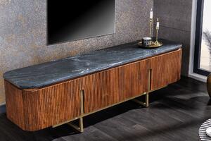 Estila Art deco televízny stolík Gatsby s mramorovou doskou v čiernej farbe z mangového dreva 160 cm