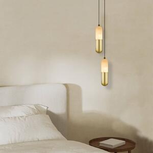 LED závesné svietidlo 2545 mosadz/biela Ø 5 cm kov/alabaster stmievateľné, Mosadz / zlato, Obývacia izba / jedáleň, kov, Závesné svietidlo