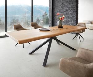 DELIFE Jedálenský stôl Edge 260x100 XL akácia prírodná krížová podstava obdĺžnik čierna Live-Edge