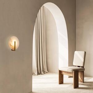 Nástenné svetlo LED 2552, biela/zlatá, Ø 25 cm, alabaster, Biela / opálová, Obývacia izba / jedáleň, Kameň, Nástenné svietidlo