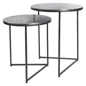 Estila Dizajnový set okrúhlych príručných stolíkov Gustave s ručným zdobením so vzorom krokodílej kože starožitná strieborná 49 cm