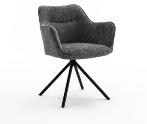 Estila Moderná dizajnová otočné kreslo Kristal Graphite s tmavým sivým čalúnením a kovovými nožičkami 80 cm
