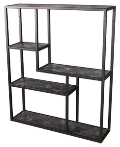 Estila Industriálny nástenný regál Industria Marble v antracitovej čiernej farbe s policami s mramorovým dizajnom 75 cm