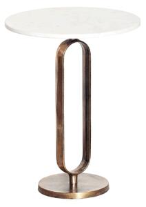 Estila Art deco okrúhly medený príručný stolík Zendy s bielou mramorovou doskou s glamour nádychom 60 cm