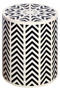 Estila Dizajnový okrúhly bielo čierny príručný stolík Bone Inlay s geometrickým vzorovaním s intarziou z kosti 46 cm