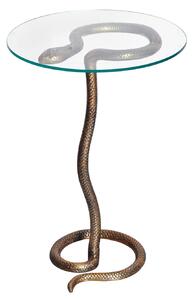 Estila Art deco okrúhly príručný stolík Tierra Glam s hadím dizajnom a sklenenou doskou v glamour nádychu 62 cm