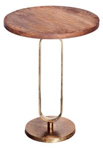 Estila Art deco okrúhly medený príručný stolík Zendy s drevenou doskou v glamour nádychu 60 cm