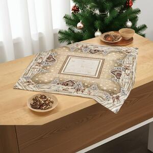 Vianočný gobelínový obrus na stôl Zasnežená krajinka v béžovom 90x90 cm Chenille IT030 Farba Béžová Rozmery 90x90 cm