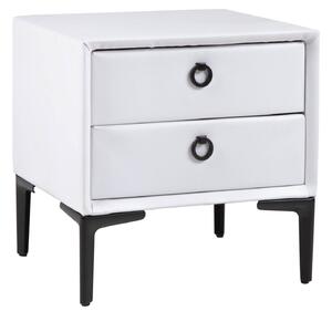 Estila Moderný čalúnený biely nočný stolík Everson so zamatovým poťahom a dvomi zásuvkami 45 cm