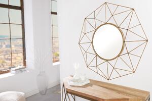 Estila Dizajnové okrúhle art deco zrkadlo Xoia s kovovým rámom s diamantovým dizajnom v matnej zlatej farbe 80 cm