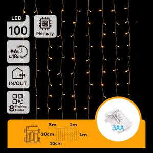 Aigostar - LED Vonkajšia vianočná reťaz 100xLED/8 funkcií 3xAA 4x1m IP44 teplá biela