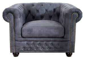Estila Vintage sivé kreslo Chesterfield Grau s ozdobným prešívaním s okrúhlymi gombíkmi a poťahom s efektom vintage kože 105 cm