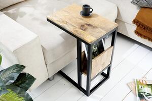 Estila Moderný industriálny príručný stolík Lana s policou a vrchnou doskou z masívneho mangového dreva v svetlej hnedej farbe 60 cm